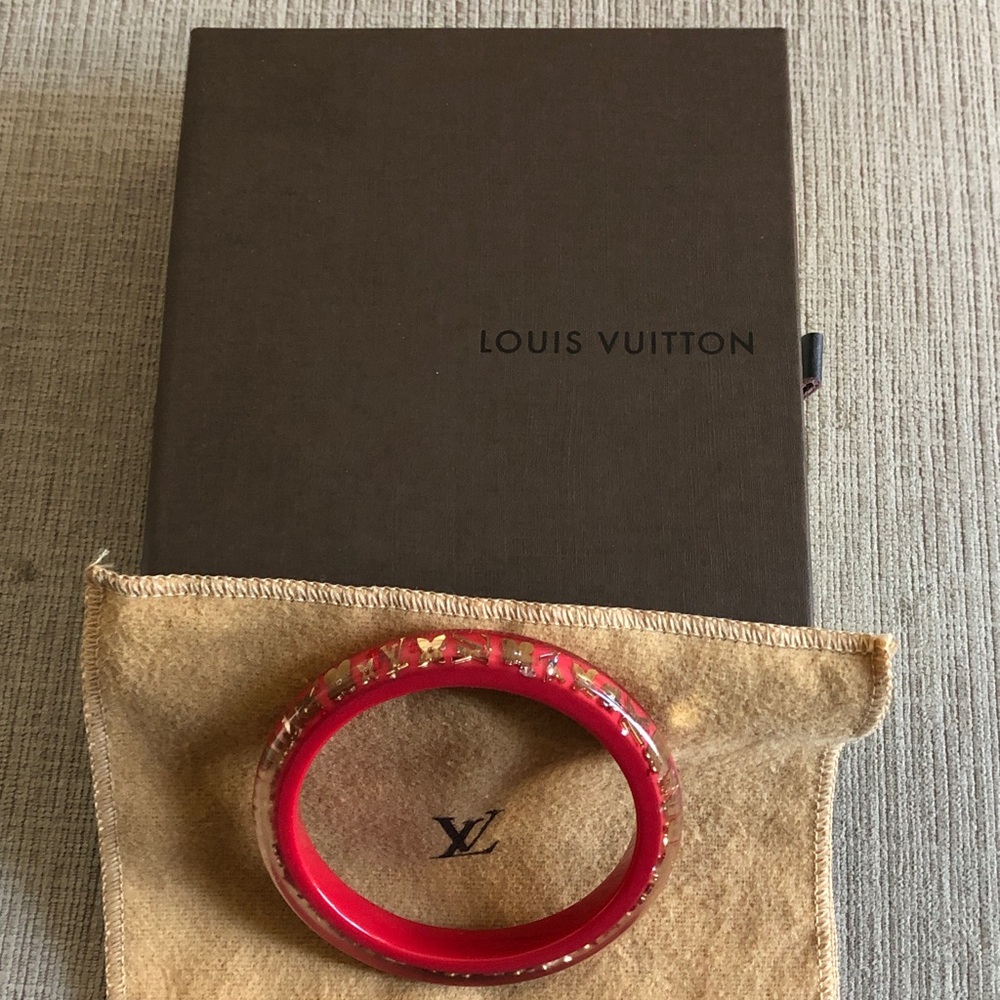 Authentic Louis Vuitton Red Resin Bangle with Gold Motifs